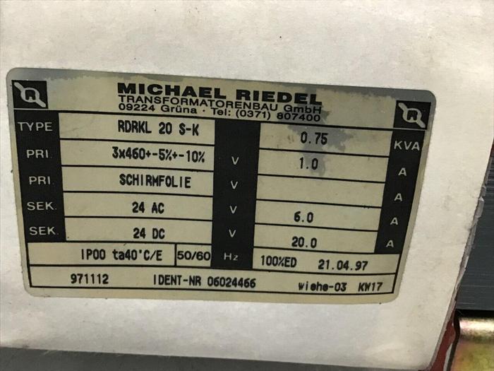Used MICHAEL RIEDEL 0.75 kVA Transformer RDRKL 20 S-K #118469