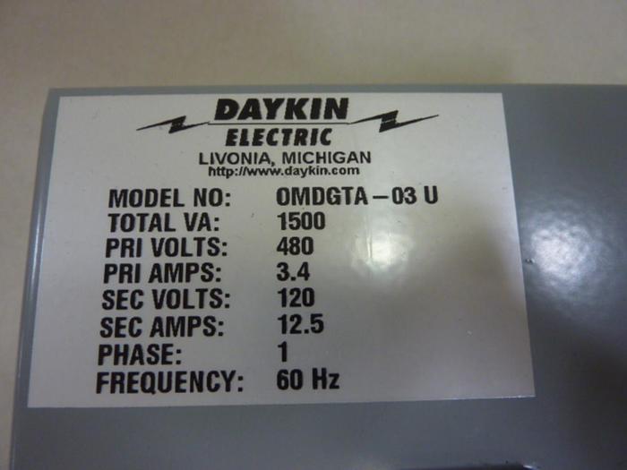 Used DAYKIN 1.5 kVA Transformer OMDGTA-03U #57882