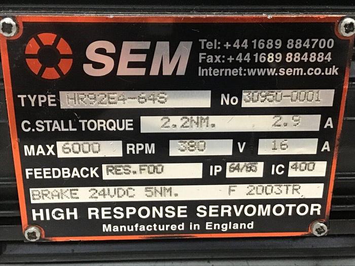 Used SEM High Response Servo Motor HR92E4-64S Used