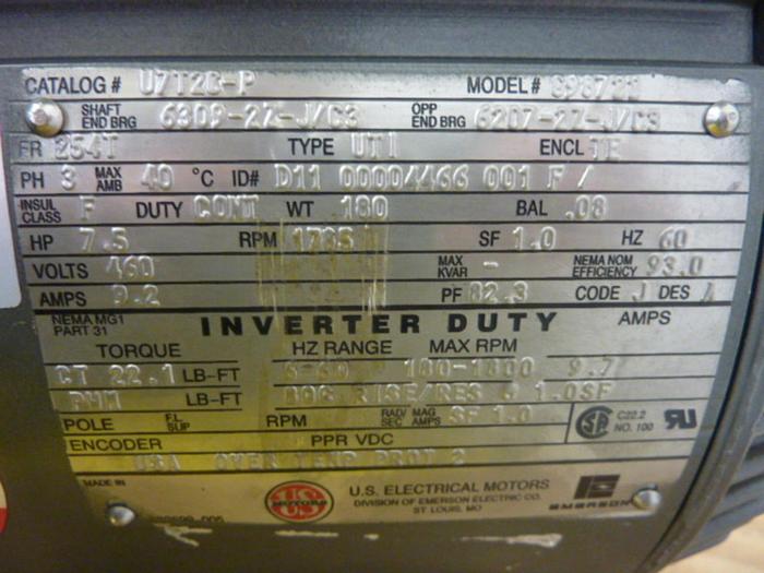 US ELECTRICAL MOTORS 7.5 HP Motor 698722 Used