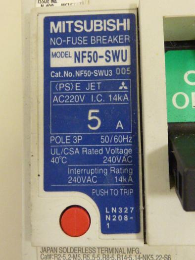 Used MITSUBISHI 5 Amp No-Fuse Breaker NF50-SWU3-5 #60746