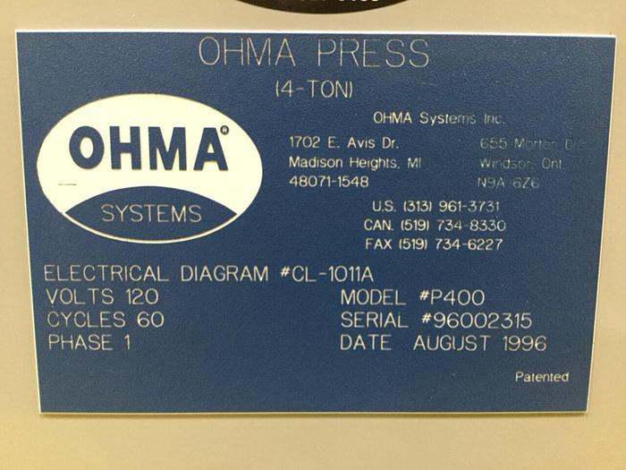 Used OHMA Press P400 Press & Die Used