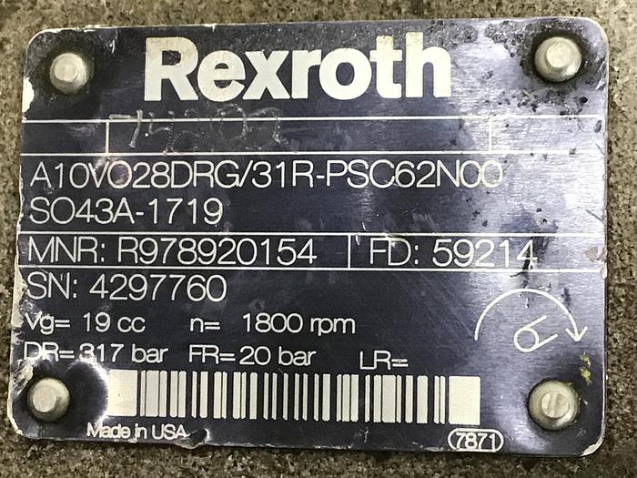Used REXROTH Pump A10VO28DRG31RPSC62N00 Used #144687