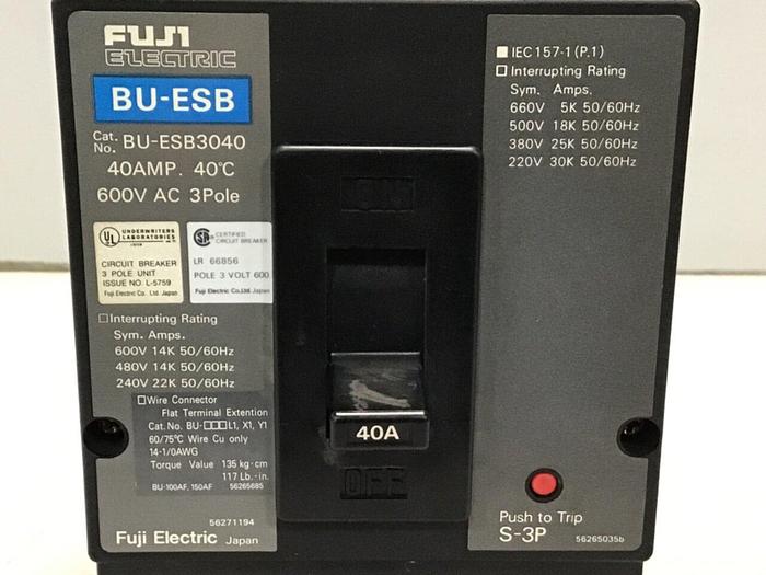 Used FUJI ELECTRIC 40 Amp Circuit Breaker BU-ESB3040 #119577
