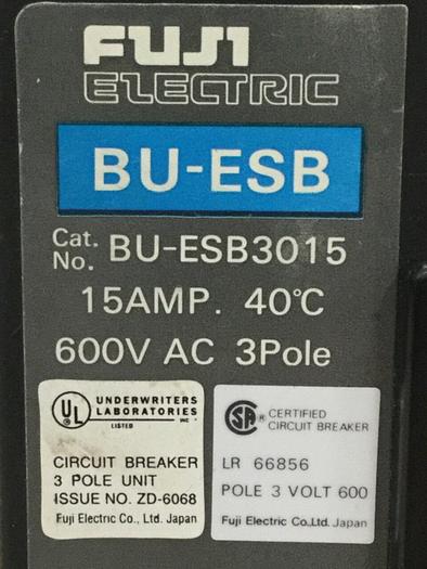 Used FUJI ELECTRIC 15 Amp Circuit Breaker BU-ESB3015 #104227