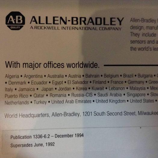 Used ALLEN BRADLEY Troubleshooting Guide and Renewal Parts 1336-6.2 #70833