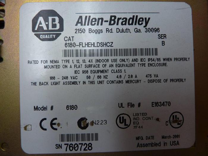 Used ALLEN BRADLEY Industrial Computer 6180-FLHEHLDSHCZ Used