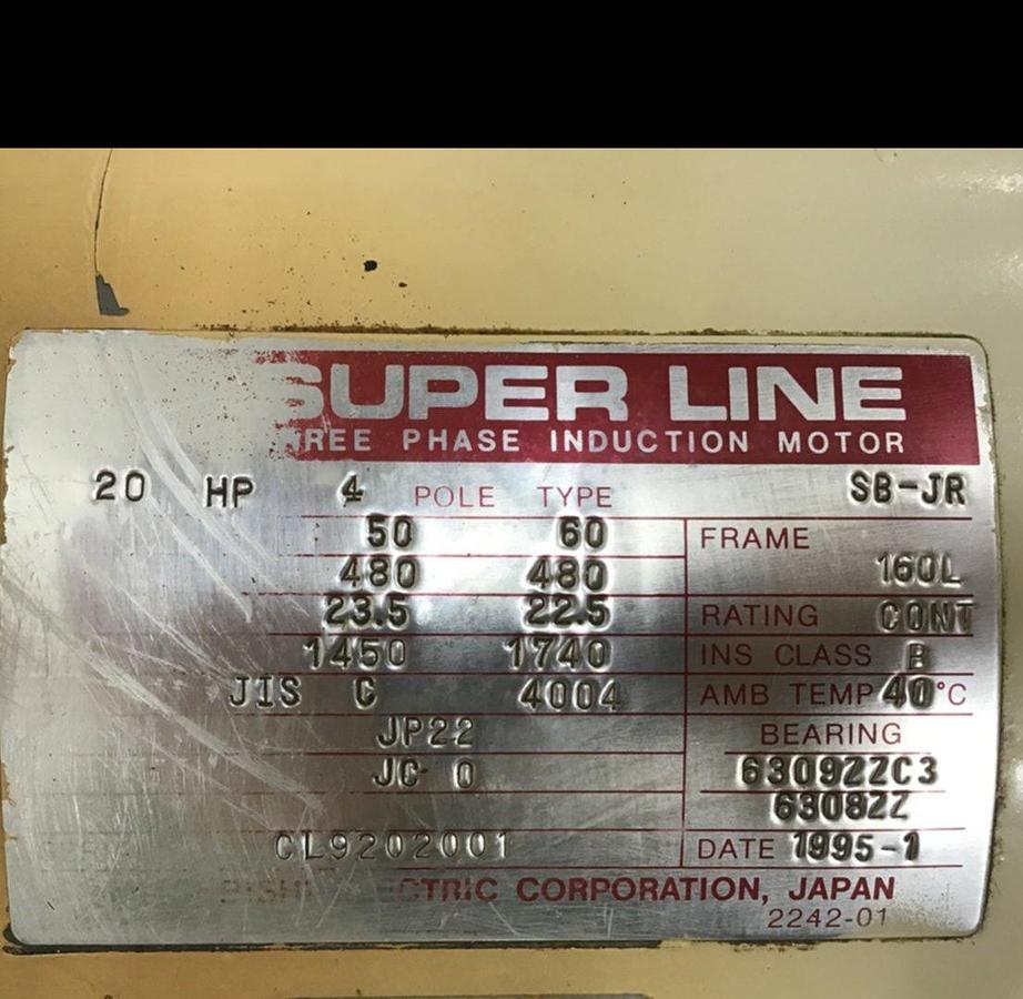Used MITSUBISHI 20 HP Induction Motor SB-JR 20 HP USED
