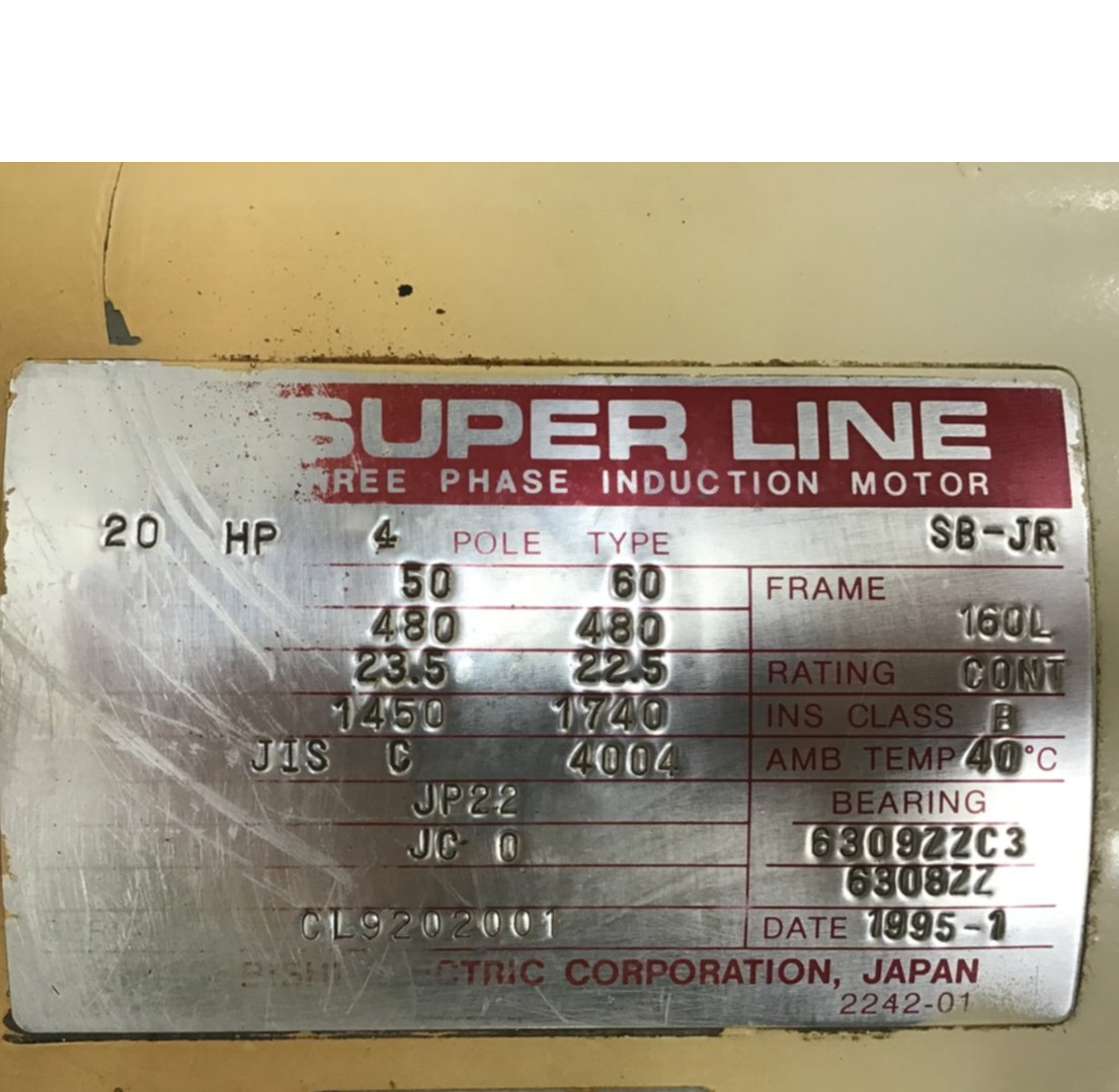 Used MITSUBISHI 20 HP Induction Motor SB-JR 20 HP USED