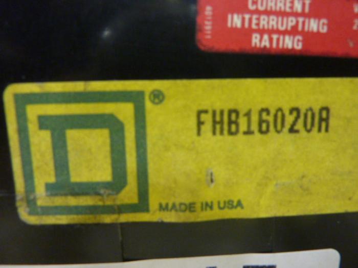 Used SQUARE D 20 Amp Circuit Breaker FHB16020A #46615