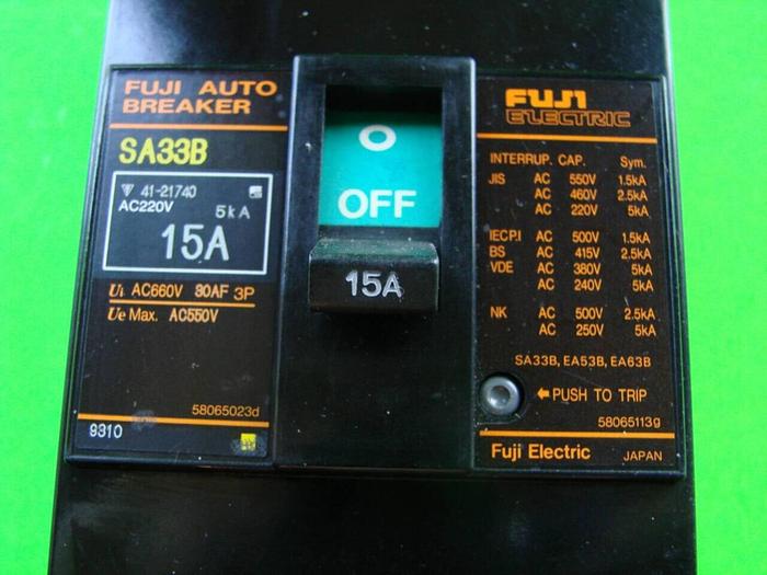 Used FUJI ELECTRIC 15 Amp Circuit Breaker SA33B-15 #10056