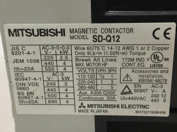 Used MITSUBISHI Magnetic Contactor SD-Q12 #103585