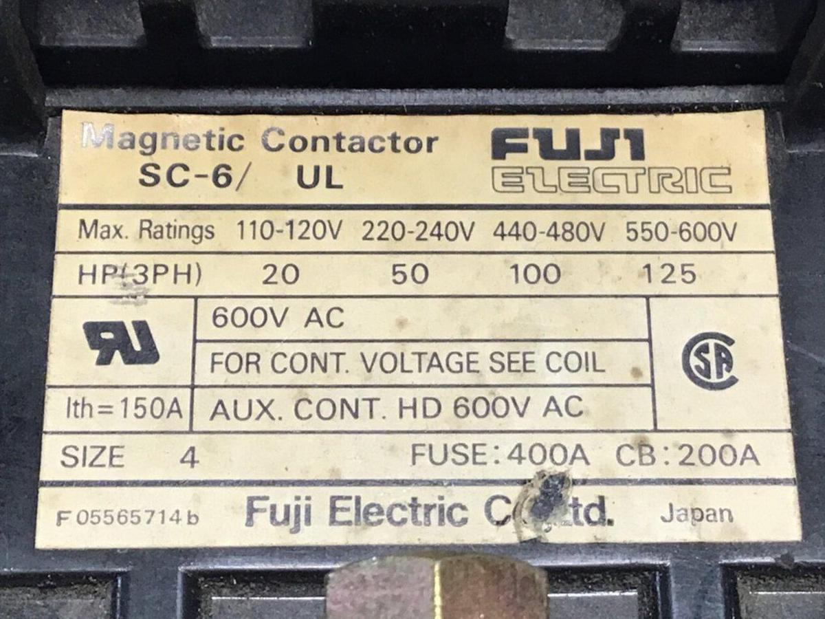 Used FUJI ELECTRIC Magnetic Contactor SC-6/UL #135216