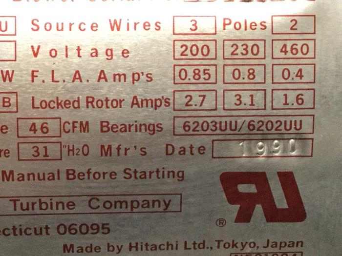 Used SPENCER Vortex Blower VB-002E-U #110086