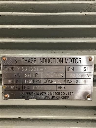 Used DONGGUAN ELECTRIC 20 HP Induction Motor YSJ160L-4 Used #143009