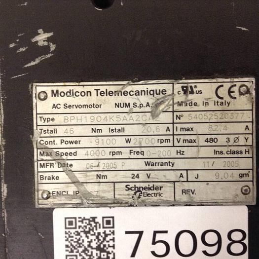 Used MODICON AC Servo Motor BPH1904K5AA2CA2 Used