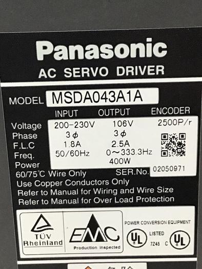 Used PANASONIC AC Servo Driver MSDA043A1A #118333
