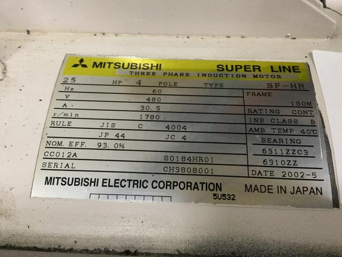 Used MITSUBISHI 25 HP Motor SF-HR #116910
