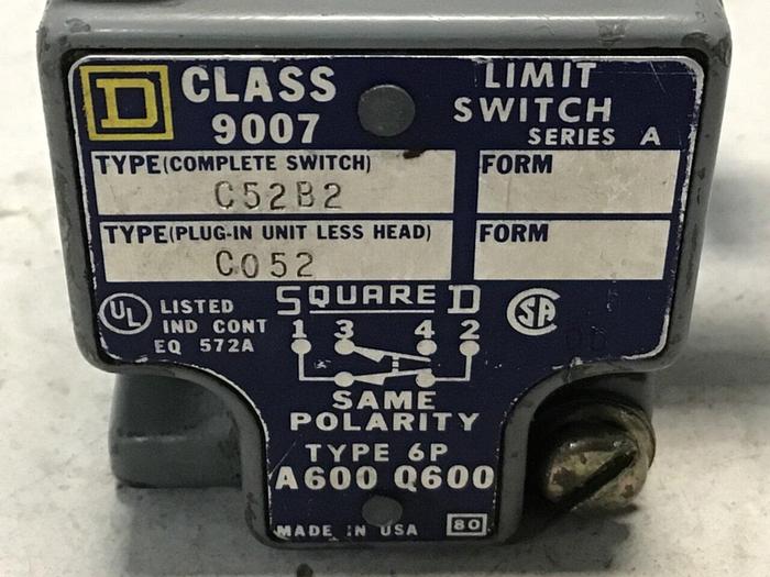 Used SQUARE D Limit Switch 9007-C52B2 #121710