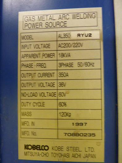 Used KOBELCO Arc Welder AL350 RYU2 #43416