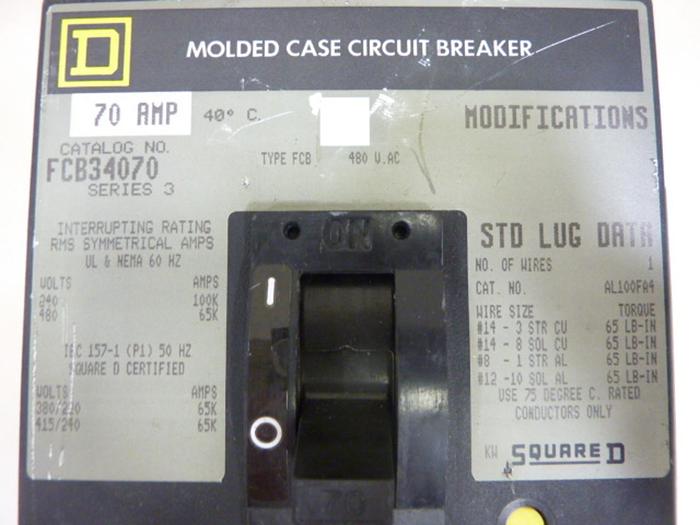 Used SQUARE D 70 Amp Circuit Breaker FCB34070 #46553