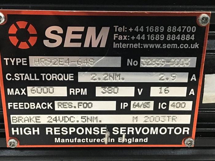 Used SEM High Response Servo Motor HR92E4-64S Used