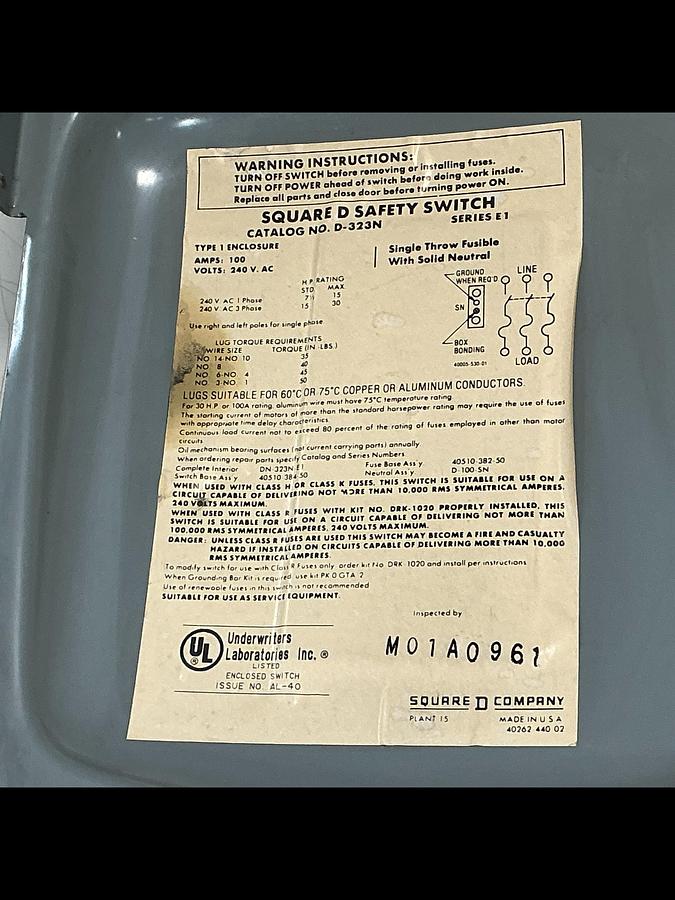 Used SQUARE D D-323N