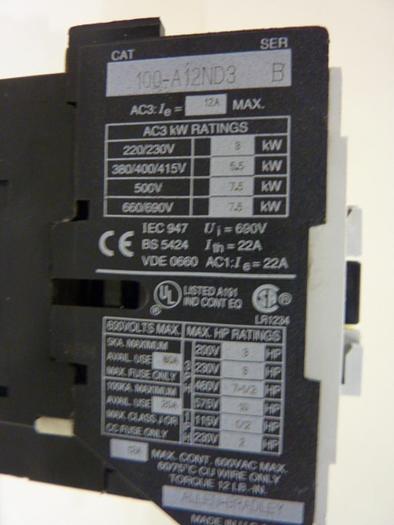 Used ALLEN BRADLEY Contactor 100-A12ND3 SER B #41828