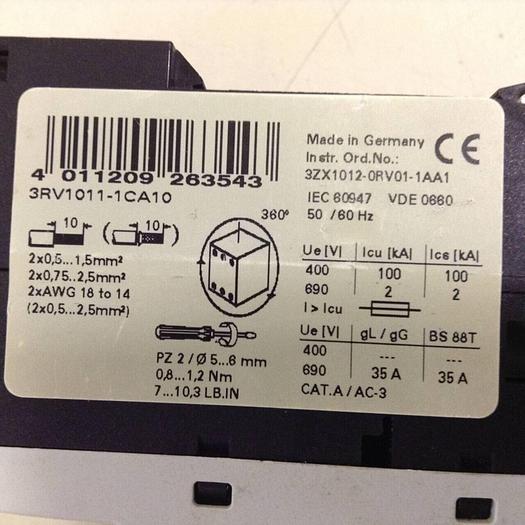 Used SIEMENS Manual Starter 3RV1011-1CA10 #75651