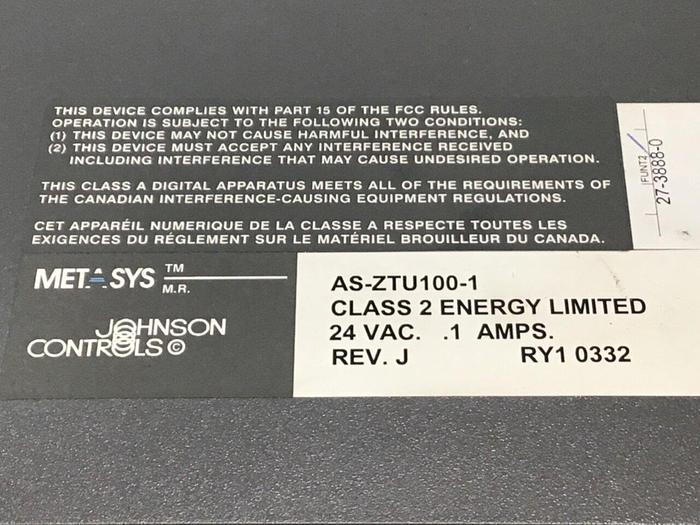 Used JOHNSON CONTROLS Zone Terminal AS-ZTU100-1 #129325