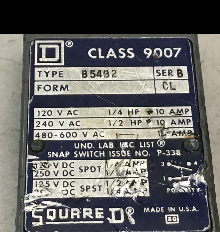 Used SQUARE D Limit Switch 9007-B54B2 USED