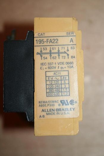 Used ALLEN BRADLEY Auxiliary Contact 195-FA22 SER A Used