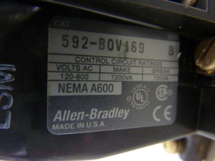 Used ALLEN BRADLEY Overload Starter Relay 592-BOV169 SER B W25 #50055