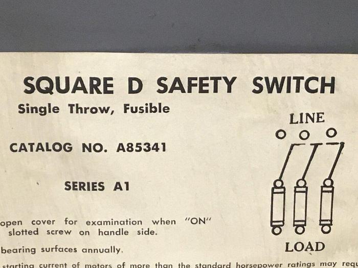 Used SQUARE D 30 Amp Safety Switch Ser A1 A85341 #128056