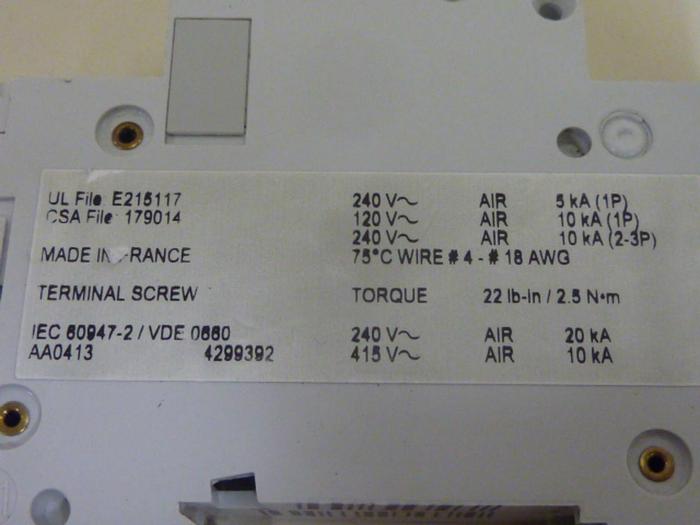 Used MERLIN GERIN 10 Amp Circuit Breaker C60N-10 #64538