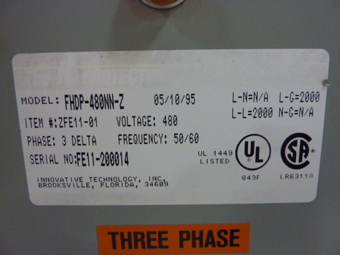 Used INNOVATIVE TECHNOLOGY INC Surge Protector FHDP-480NN-Z #57894