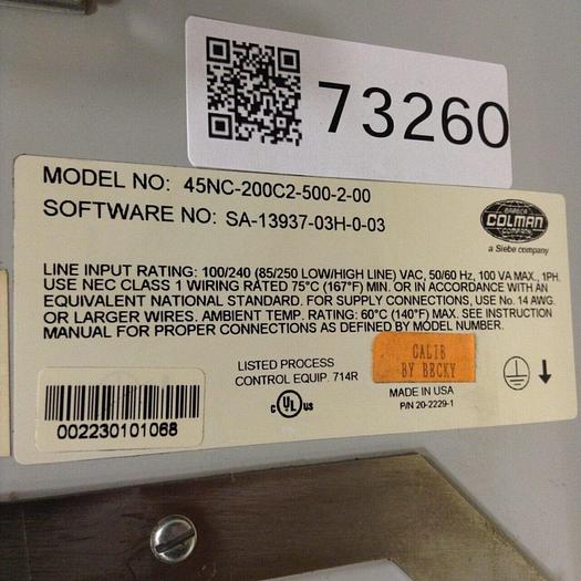 Used BARBER COLMAN System Control Cabinet 45NC-200C2-500-2-00 Used