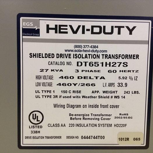 Used EGS 27 kVA Transformer DT651H27S #84720