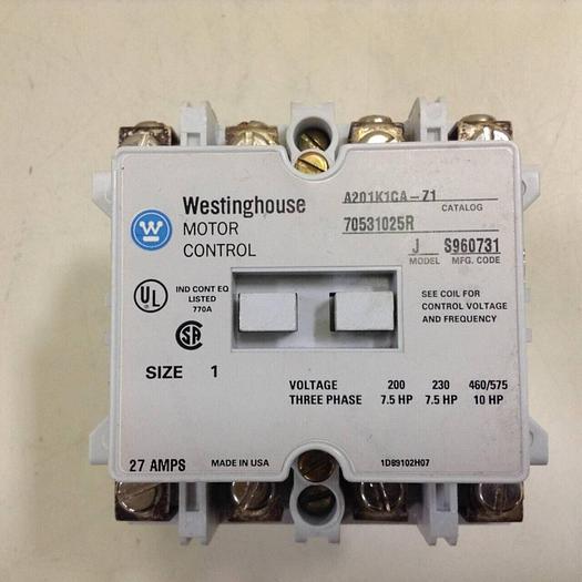 Used WESTINGHOUSE Contactor A201K1CA-71 #71514