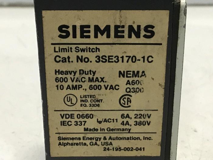 Used SIEMENS Limit Switch 3SE3 170-1C #121124