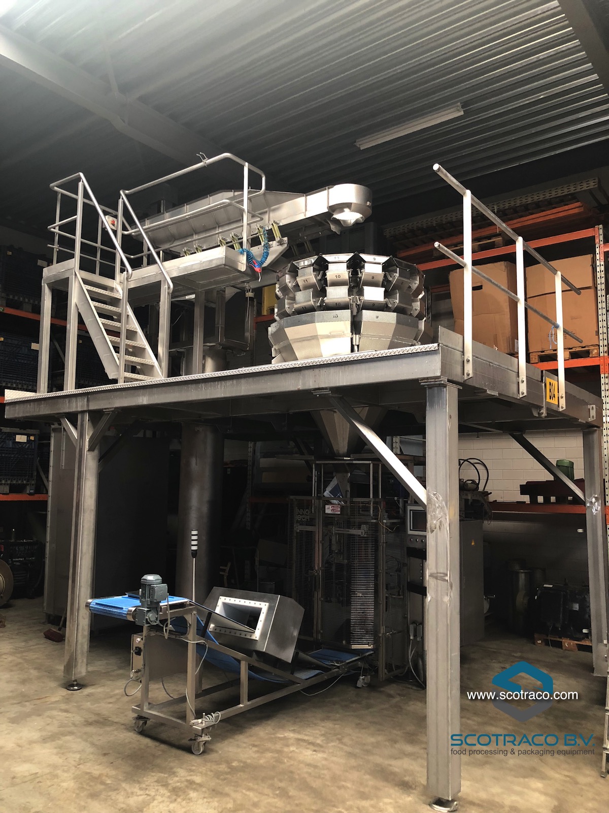 Used Complete weighing and packing line, Yamato sigma 714, Innotech vffs