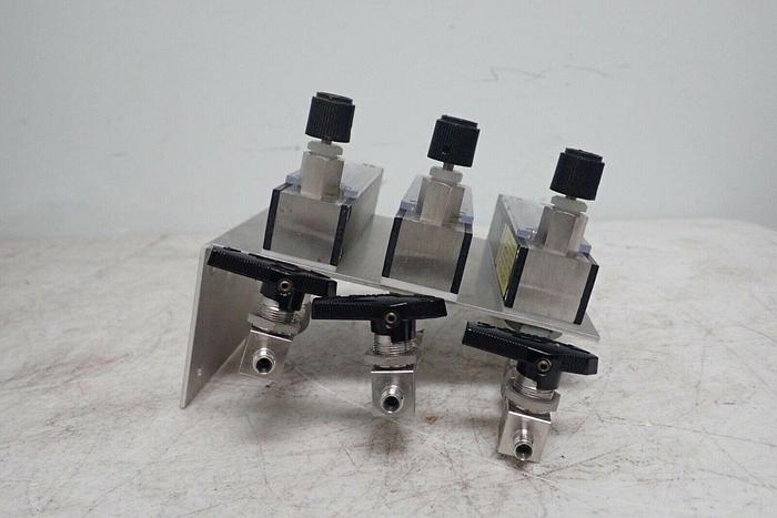 Used Lot of 3 Dwyer Flow Meters with 3 Swagelok Stainless Steel Ball Valves SS-41GS2