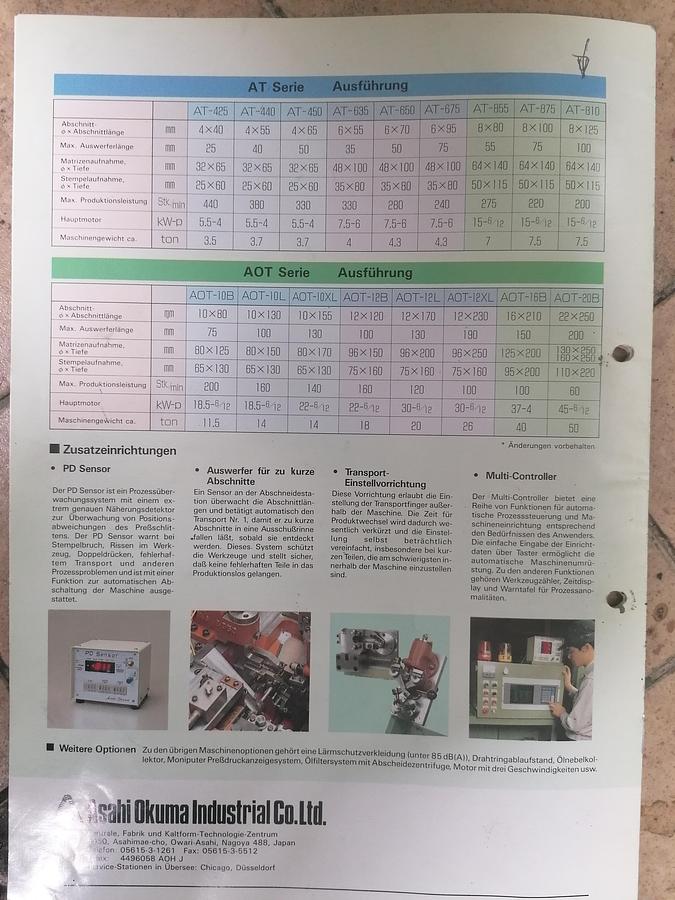 Gebraucht ASAHI OKUMA AOT-10B – 2 Matrizen / 2-Schlag Mehrstufenpresse (Cold Header)