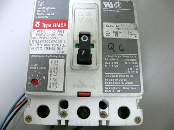 Used Westinghouse Series C Motor Circuit Protector 3 Pole 7A 600VAC 250VDC