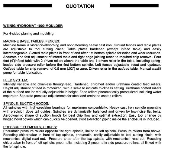 Used 2007 Weinig Hydromat 1000 Moulder