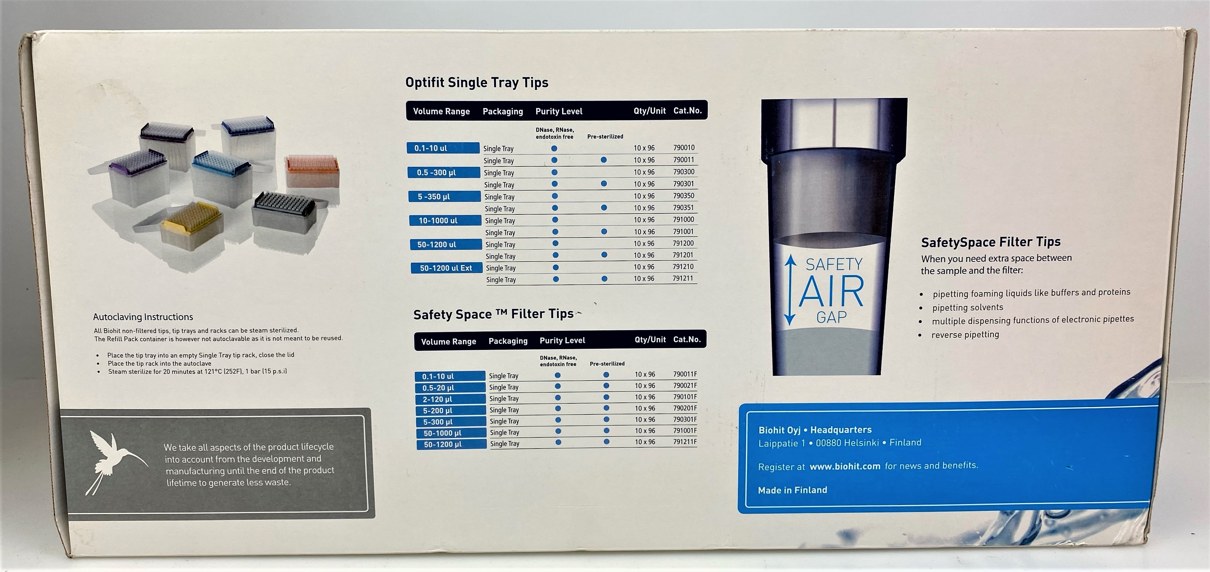 New Open Box BioHit Optifit 791200 Pipette Tips - 50 to 1200 µL (Pack of 10 x 96-Tip Trays)