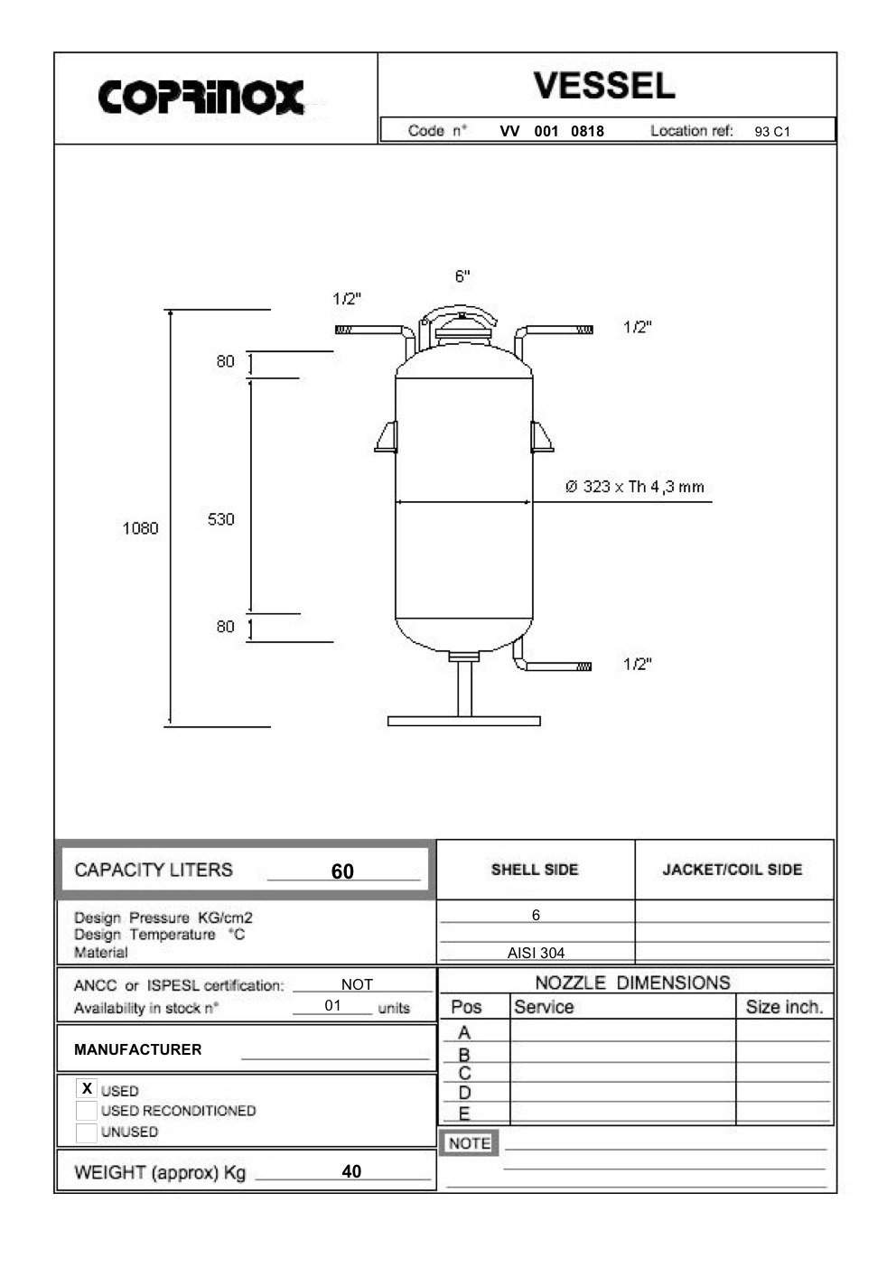 Usato Serbatoio  da 60 Litri