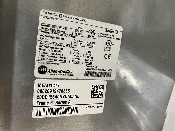 Used ALLEN BRADLEY POWERFLEX 700S UNUSED 125 HP DRIVE