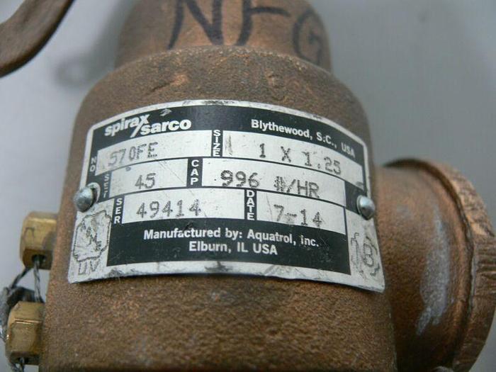 Used Spirax Sarco 570FE 1 X 1.25 Steam Safety Valve