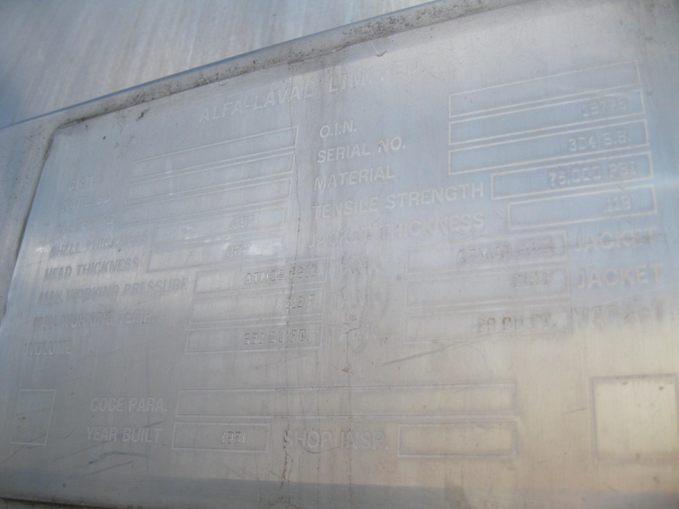 Usado 180 GALLON PROCESSOR TANK. AVINS SERIAL 036